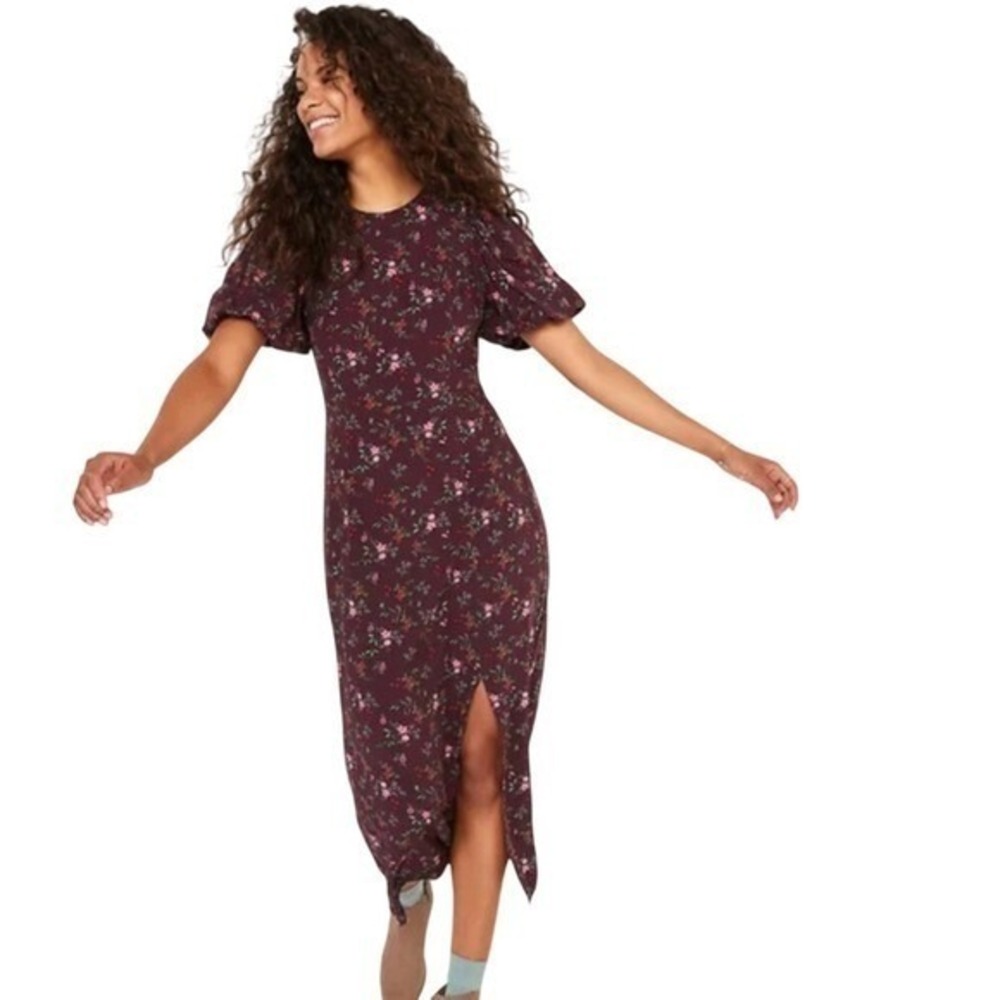 Old Navy Puff Sleeve Floral Midi Dress M Purple Cottagecore Spring